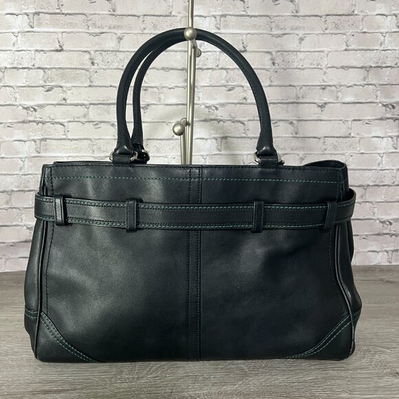 Coach | Vintage Black Leather Hampton Belted Satchel Tote Shoulder-Bag Purse - Picture 4 of 6